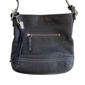 Coach Black Leather Shoulder Bag Crossbody Purse with Fringe Tassel